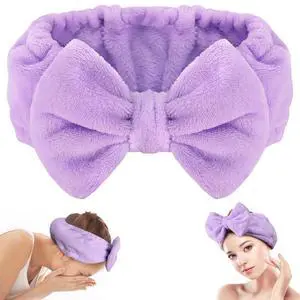 Soft Spa Headband with Cute Bow for Makeup Washing FacePurple | Makeup Headbands for Women/Girls, Wide Elastic Fit, Stretches to 12.5 in, Washable, Holds Hair Back for Skincare Facial Mask Soft Spa Headband with Cute Bow for Makeup Washing FacePurple | Makeup Headbands for Women/Girls, Wide Elastic Fit, Stretches to 12.5 in, Washable, Holds Hair Back for Skincare Facial Mask
