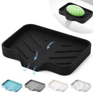 Black Silicone Soap Dish Tray, Self Draining Soap Holder for Bar Soap, Silicone Soap Tray with Drainage, Dish Soap Tray for Kitchen Counter, Plastic Free, S(4.7x3.5) Black Silicone Soap Dish Tray, Self Draining Soap Holder for Bar Soap, Silicone Soap Tray with Drainage, Dish Soap Tray for Kitchen Counter, Plastic Free, S(4.7x3.5)
