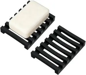 Slotted Silicone Soap Dish 2 Pcs, Self Draining Soap Holder with Raised Bar Design, Non Slip Soap Saver Tray, Quick Dry Soap Dish for Bathroom Kitchen Sink Shower, Black Slotted Silicone Soap Dish 2 Pcs, Self Draining Soap Holder with Raised Bar Design, Non Slip Soap Saver Tray, Quick Dry Soap Dish for Bathroom Kitchen Sink Shower, Black