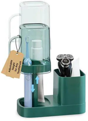 Toothbrush Holder with Cup/Cover Contains 2 Slots, Bathroom Counter Organizer for Electric Toothbrush, Toothpaste, Razors & Comb, Tooth Paste Holder Adjustable Height for Home Hotel Countertop,Green Toothbrush Holder with Cup/Cover Contains 2 Slots, Bathroom Counter Organizer for Electric Toothbrush, Toothpaste, Razors & Comb, Tooth Paste Holder Adjustable Height for Home Hotel Countertop,Green