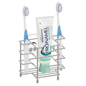 Stainless Steel Self-Adhesive Toothbrush Holder, Countertop/Wall Mount 3 Slots Toothpaste Stand Organizer Compatible with Colgate Extra Clean, Oral-B CrossAction (Brushed Nickel) Stainless Steel Self-Adhesive Toothbrush Holder, Countertop/Wall Mount 3 Slots Toothpaste Stand Organizer Compatible with Colgate Extra Clean, Oral-B CrossAction (Brushed Nickel)