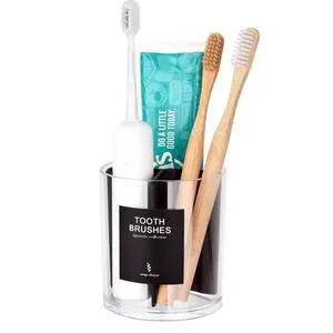 Acrylic Toothbush Hoder with Divider for Bathroom Decor, Thick Clear Plastic Electronic Toothbrush and Toothpaste Organizer Stand for Vanity Countertops, Bathroom Essentials Accessories, Black Acrylic Toothbush Hoder with Divider for Bathroom Decor, Thick Clear Plastic Electronic Toothbrush and Toothpaste Organizer Stand for Vanity Countertops, Bathroom Essentials Accessories, Black