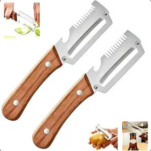 Multi Functional Vegetable Peeler for Kitchen, with Bottle Opener, Cutter Shred and Ergonomic Wood Handle - Effortlessly Peel Potato, Apple, Pineapple, Carrot (2 PCs) Multi Functional Vegetable Peeler for Kitchen, with Bottle Opener, Cutter Shred and Ergonomic Wood Handle - Effortlessly Peel Potato, Apple, Pineapple, Carrot (2 PCs)
