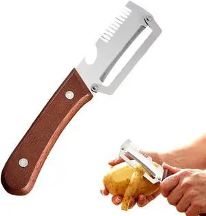 Multifunctional Vegetable Peeler with Wooden Handle, Stainless Steel Blade, 2 in 1 Design with Bottle Opener, for Fruits and Vegetables Multifunctional Vegetable Peeler with Wooden Handle, Stainless Steel Blade, 2 in 1 Design with Bottle Opener, for Fruits and Vegetables