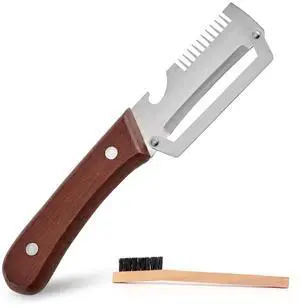 3-in-1 Stainless Steel Vegetable Peeler and Shredder, 1pcs | Wood handle, built-in bottle opener, cleaning brush included; compact tool for cooking, BBQ, camping, and meal prep. 3-in-1 Stainless Steel Vegetable Peeler and Shredder, 1pcs | Wood handle, built-in bottle opener, cleaning brush included; compact tool for cooking, BBQ, camping, and meal prep.