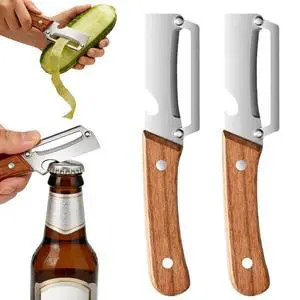 2 Pcs Multi-Functional Vegetable Peeler For Kitchen,Fruit Peeler,Potato Peeler,Stainless Steel Blade,With Wooden Handle And Bottle Opener, Kitchen Peeling Tool For Fruits Potatoes Apples Carrots 2 Pcs Multi-Functional Vegetable Peeler For Kitchen,Fruit Peeler,Potato Peeler,Stainless Steel Blade,With Wooden Handle And Bottle Opener, Kitchen Peeling Tool For Fruits Potatoes Apples Carrots