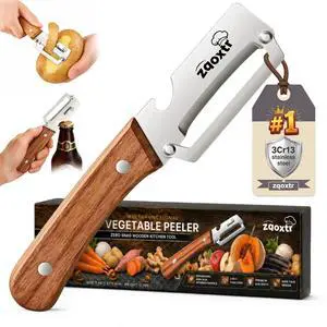 2-in-1 Multifunctional Vegetable Peeler with Bottle Opener | Wide Stainless Steel Blade and Non-Slip Wooden Handle, Kitchen Peeler for Potato, Apple, Pumpkin, Fruit and Vegetables 2-in-1 Multifunctional Vegetable Peeler with Bottle Opener | Wide Stainless Steel Blade and Non-Slip Wooden Handle, Kitchen Peeler for Potato, Apple, Pumpkin, Fruit and Vegetables