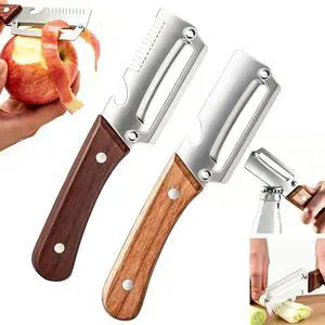 2PCS Multifunctional Vegetable Peeler for Kitchen, 3 in 1 Stainless Steel Blade with Wooden Handle and Bottle Opener, Ultra-Sharp Kitchen Tool for Fruits and Vegetables 2PCS Multifunctional Vegetable Peeler for Kitchen, 3 in 1 Stainless Steel Blade with Wooden Handle and Bottle Opener, Ultra-Sharp Kitchen Tool for Fruits and Vegetables