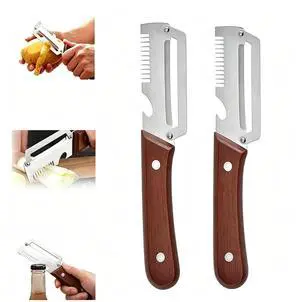Upgraded Multi-Functional Vegetable Peeler, Premium Peeler with Wooden Handle & Bottle Opener, Non-slip Kitchen Gadget for Potato, 2 Pack Upgraded Multi-Functional Vegetable Peeler, Premium Peeler with Wooden Handle & Bottle Opener, Non-slip Kitchen Gadget for Potato, 2 Pack