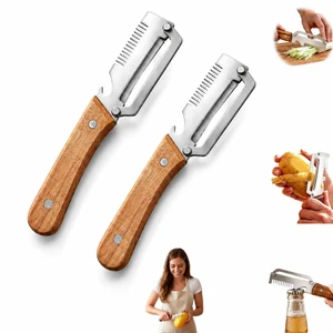 Upgrade Vegetable Peeler, 2PCS 3-in-1 Stainless Steel Kitchen Peeler with Wooden Handle, Wide Blade Fruit and Vegetable Peeler, Scallion Shredder and Bottle Opener for Potato, Carrot, Cucumber Upgrade Vegetable Peeler, 2PCS 3-in-1 Stainless Steel Kitchen Peeler with Wooden Handle, Wide Blade Fruit and Vegetable Peeler, Scallion Shredder and Bottle Opener for Potato, Carrot, Cucumber