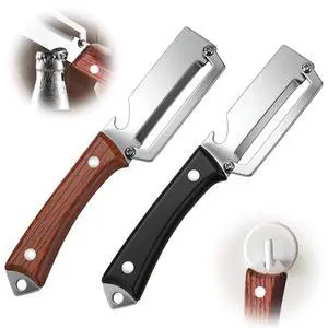 2Pcs Premium Vegetable Peeler with Wooden Handle and Bottle Opener,Multifunctional 3-in-1 Stainless Steel Kitchen Tool for various fruits and vegetables that require peelingBlack + Brown 2Pcs Premium Vegetable Peeler with Wooden Handle and Bottle Opener,Multifunctional 3-in-1 Stainless Steel Kitchen Tool for various fruits and vegetables that require peelingBlack + Brown