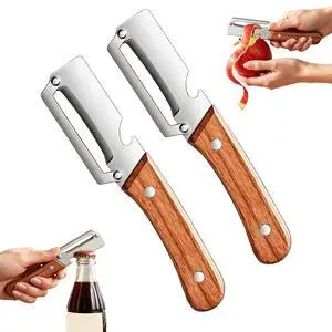 2PCS Stainless Steel Peeler, Wood Handle & Bottle Opener | Stainless steel blade, anti-slip wood handle, smooth peeling and bottle opener. 2-pack for potatoes, carrots, apples. 2PCS Stainless Steel Peeler, Wood Handle & Bottle Opener | Stainless steel blade, anti-slip wood handle, smooth peeling and bottle opener. 2-pack for potatoes, carrots, apples.
