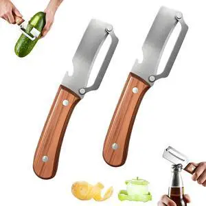 2 In1 Vegetable Peeler,Stainless Steel Veggie Peeler Knife For Kitchen-2PCS | Multi function,Wooden Handle,Bottle Opener,For Fruit Pumpkin Peeling Potato Carrot Veggie for Camping and Trave 2 In1 Vegetable Peeler,Stainless Steel Veggie Peeler Knife For Kitchen-2PCS | Multi function,Wooden Handle,Bottle Opener,For Fruit Pumpkin Peeling Potato Carrot Veggie for Camping and Trave