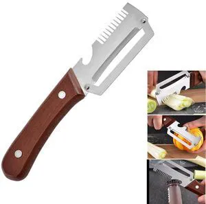 3-In-1 Multifunctional Fruit And Vegetable Peeler With Wooden Handle 1pcs | Stainless Steel Peeler With Bottle Opener, Wire Cutter, Household Potato, Carrot, Pumpkin, Sugarcane, Pineapple Peeler 1Pcs 3-In-1 Multifunctional Fruit And Vegetable Peeler With Wooden Handle 1pcs | Stainless Steel Peeler With Bottle Opener, Wire Cutter, Household Potato, Carrot, Pumpkin, Sugarcane, Pineapple Peeler 1Pcs