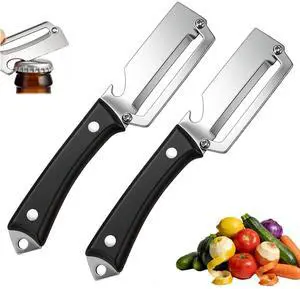 2 Pcs Multi-Functional Vegetable Peeler For Kitchen,Fruit Peeler,Potato Peeler,Stainless Steel Blade,With Wooden Handle And Bottle Opener,Kitchen Peeling Tool For Fruits Potatoes Apples Carrots(BLACK) 2 Pcs Multi-Functional Vegetable Peeler For Kitchen,Fruit Peeler,Potato Peeler,Stainless Steel Blade,With Wooden Handle And Bottle Opener,Kitchen Peeling Tool For Fruits Potatoes Apples Carrots(BLACK)