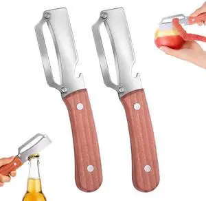 2 in 1 Vegetable Peeler, 2 PCS Multi Functional Potato Peelers Stainless Steel Blade Fruit Peeler with Wooden Handle Bottle Opener for Kitchen Mango Kiwi Pineapple Pumpkin Papaya Carrot 2 in 1 Vegetable Peeler, 2 PCS Multi Functional Potato Peelers Stainless Steel Blade Fruit Peeler with Wooden Handle Bottle Opener for Kitchen Mango Kiwi Pineapple Pumpkin Papaya Carrot