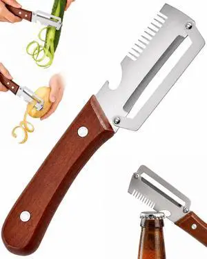 1PCS Multifunctional Vegetable Peeler with Wooden Handle & Bottle Opener | Premium Single Blade Food Peeler & Scallion Shredder Tool for Potato, Carrot, Pumpkin, Papaya, Kitchen Utensils (1 Pack) 1PCS Multifunctional Vegetable Peeler with Wooden Handle & Bottle Opener | Premium Single Blade Food Peeler & Scallion Shredder Tool for Potato, Carrot, Pumpkin, Papaya, Kitchen Utensils (1 Pack)