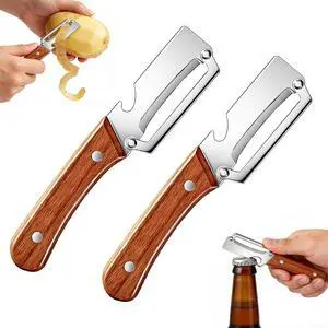 Multifunctional Vegetable Peeler, 2-in-1 Stainless Steel Fruit and Vegetable Peeler with Wooden Handle & Bottle Opener, Potato Peeler for Kitchen (2 PCS) Multifunctional Vegetable Peeler, 2-in-1 Stainless Steel Fruit and Vegetable Peeler with Wooden Handle & Bottle Opener, Potato Peeler for Kitchen (2 PCS)