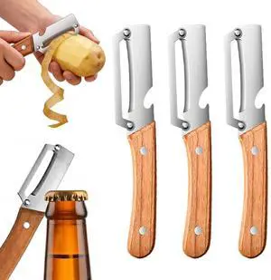 3 Pcs MultiFunctional Vegetable Peeler for Kitchen,Stainless Steel Blade with Ergonomic Wooden Handle and Built-in Bottle Opener, Kitchen Tool for Fruit Veggie Pumpkin, Gifts for Mom 3 Pcs MultiFunctional Vegetable Peeler for Kitchen,Stainless Steel Blade with Ergonomic Wooden Handle and Built-in Bottle Opener, Kitchen Tool for Fruit Veggie Pumpkin, Gifts for Mom