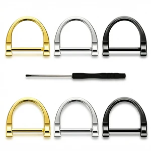 D Shape Key Ring with Screw Shackle, 3 Pairs, 3 Colors | Black Silver Gold, For Car Key, Leather Craft, Purse Keychain Ring, Horseshoe Shape D Shape Key Ring with Screw Shackle, 3 Pairs, 3 Colors | Black Silver Gold, For Car Key, Leather Craft, Purse Keychain Ring, Horseshoe Shape