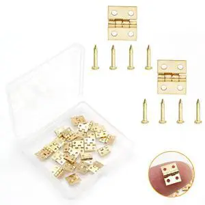Mini Brass Hinges, 10x8mm, Golden, 24 Pcs | 180 Degree Rotation, Miniature Furniture Hardware, For Jewelry Box Closet DIY, Includes Mounting Nails Mini Brass Hinges, 10x8mm, Golden, 24 Pcs | 180 Degree Rotation, Miniature Furniture Hardware, For Jewelry Box Closet DIY, Includes Mounting Nails