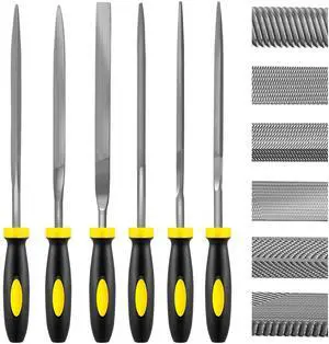 6 Piece Metal Needle File Set - 4-inch,Carbon Steel Files for Metal, Wood & Jewelry | Includes Flat, Warding, Square, Triangular, Round, and Half-Round Files 6 Piece Metal Needle File Set - 4-inch,Carbon Steel Files for Metal, Wood & Jewelry | Includes Flat, Warding, Square, Triangular, Round, and Half-Round Files