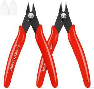 2pcs Red 5" Micro Flush Cutters for Electronics Crafts | Spring loaded wire snips, for electronics, soft copper, jewelry making and precision cutting tasks 2pcs Red 5" Micro Flush Cutters for Electronics Crafts | Spring loaded wire snips, for electronics, soft copper, jewelry making and precision cutting tasks