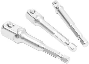 HB 3-Piece Socket Adapter Set Hex Shank Impact Driver Drill Adapters | 1/4", 3/8", 1/2" Drive | Chrome Vanadium Steel with Spring-Loaded Detent Ball | Professional Tools Made in Taiwan HB 3-Piece Socket Adapter Set Hex Shank Impact Driver Drill Adapters | 1/4", 3/8", 1/2" Drive | Chrome Vanadium Steel with Spring-Loaded Detent Ball | Professional Tools Made in Taiwan