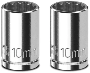 2PCS 1/4" Drive 10mm Socket Set, Shallow, Mirror Finish, Cr-V Steel, 12-Point 2PCS 1/4" Drive 10mm Socket Set, Shallow, Mirror Finish, Cr-V Steel, 12-Point