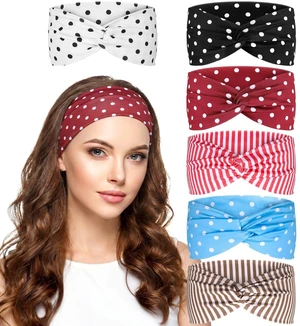 6Pcs Polka Dot Headbands for Women Non Slip Elastic Knotted Hair Bands | Boho Vintage Stripe Turban Headbands for Women Girls Hair Accessories 6Pcs Polka Dot Headbands for Women Non Slip Elastic Knotted Hair Bands | Boho Vintage Stripe Turban Headbands for Women Girls Hair Accessories
