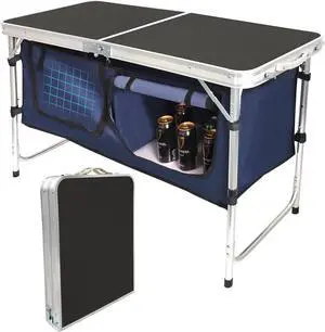 Folding Camping Table with Storage Compartment Aluminum Lightweight Camp Kitchen Table Height Adjustable Indoor/Outdoor Table Perfect for Tailgating, Backyards, BBQ,Picnic, Black Folding Camping Table with Storage Compartment Aluminum Lightweight Camp Kitchen Table Height Adjustable Indoor/Outdoor Table Perfect for Tailgating, Backyards, BBQ,Picnic, Black