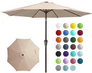 9FT Outdoor Patio Umbrella, Market Umbrella, Beige | Outdoor Table Umbrellas with 8 Sturdy, Tilt & Crank UV Protection Waterproof for Garden, Deck, Backyard, Pool 9FT Outdoor Patio Umbrella, Market Umbrella, Beige | Outdoor Table Umbrellas with 8 Sturdy, Tilt & Crank UV Protection Waterproof for Garden, Deck, Backyard, Pool