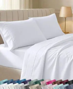 Soft 100% Cotton Sateen Queen Bed Sheets Set, White | 400 Thread Count Backed by Good Housekeeping Seal, 16" Deep Pocket, All-Around Elastic, Durable, Easy Care Soft 100% Cotton Sateen Queen Bed Sheets Set, White | 400 Thread Count Backed by Good Housekeeping Seal, 16" Deep Pocket, All-Around Elastic, Durable, Easy Care