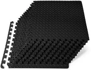 Exercise Puzzle Mat ½-inch, EVA Interlocking Foam Floor Tiles for Home Gym, Workout Equipment, Kids Play Areas, Black, 48 SQ FT - 12 Tiles Exercise Puzzle Mat ½-inch, EVA Interlocking Foam Floor Tiles for Home Gym, Workout Equipment, Kids Play Areas, Black, 48 SQ FT - 12 Tiles