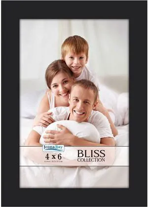 4x6 Black Picture Frame - Engineered Wood, Bliss Collection | Icona Bay sturdy photo frame, shatterproof polystyrene cover sheet, modern style, tabletop / wall mount display, matte finish 4x6 Black Picture Frame - Engineered Wood, Bliss Collection | Icona Bay sturdy photo frame, shatterproof polystyrene cover sheet, modern style, tabletop / wall mount display, matte finish