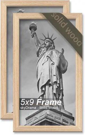 Solid Wood 5x9 Picture Frame with Natural Wood Grain 2 Packs | 5 x 9 Frame Rectangular Display 5by9 inch Photo Poster Tabletop and Wall Mount Horizontally/Vertically Solid Wood 5x9 Picture Frame with Natural Wood Grain 2 Packs | 5 x 9 Frame Rectangular Display 5by9 inch Photo Poster Tabletop and Wall Mount Horizontally/Vertically