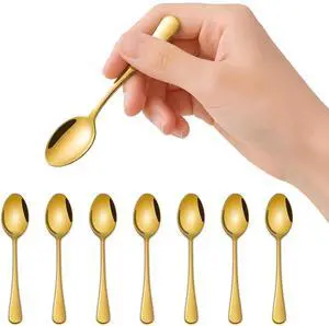 4.7 Inch Gold Little Metal Coffee & Tea & Espresso Spoons Set of 8 | Premium Stainless Steel; PVD Coating; Dishwasher Safe; Mirror Finishing; Set of 8; 4.7 Inch Gold Little Metal Coffee & Tea & Espresso Spoons Set of 8 | Premium Stainless Steel; PVD Coating; Dishwasher Safe; Mirror Finishing; Set of 8;