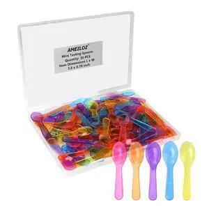 AMEILOZ 3 Inch Tiny Mini Tasting Spoons Colored Disposables Small Taster Spoon, Mini Sampling Spoon for Desserts Pudding Jello Shots Ice Cream (1 Pack of 30 PCS) AMEILOZ 3 Inch Tiny Mini Tasting Spoons Colored Disposables Small Taster Spoon, Mini Sampling Spoon for Desserts Pudding Jello Shots Ice Cream (1 Pack of 30 PCS)