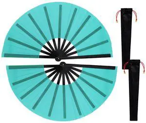 Nydotd 2 Packs Large Rave Fan Handheld Folding Fans Nylon Cloth Foldable with Holder Sleeve for Men and Women Performance Line Dance Chinese Kung Fu Tai Chi Decorations Festival Party Gift (Blue) Nydotd 2 Packs Large Rave Fan Handheld Folding Fans Nylon Cloth Foldable with Holder Sleeve for Men and Women Performance Line Dance Chinese Kung Fu Tai Chi Decorations Festival Party Gift (Blue)