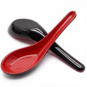 2PCS Asian Soup Spoons, Red and Black Melamine | Chinese Japanese Miso Ramen, Wonton Dumpling Pho, Rice Noodle Soba 2PCS Asian Soup Spoons, Red and Black Melamine | Chinese Japanese Miso Ramen, Wonton Dumpling Pho, Rice Noodle Soba