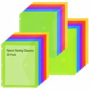 Binder Folders with Space-Saving Closures Bulk, 30 Pack | Letter Size, Clear Side-Loading Binder Pockets, High Capacity Plastic Dividers for 3 Ring Binders, School, Office & Documents Binder Folders with Space-Saving Closures Bulk, 30 Pack | Letter Size, Clear Side-Loading Binder Pockets, High Capacity Plastic Dividers for 3 Ring Binders, School, Office & Documents