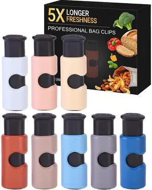 Squeeze and Lock Bread Bag Clips, 2.4 Inch, 8 Pack | Multicolor Squeeze Lock Clips, Reusable Bag Closures for Bread, Snacks, Coffee, Food Storage, Fits Thick and Thin Bags Squeeze and Lock Bread Bag Clips, 2.4 Inch, 8 Pack | Multicolor Squeeze Lock Clips, Reusable Bag Closures for Bread, Snacks, Coffee, Food Storage, Fits Thick and Thin Bags