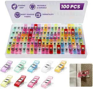 100PCS Sewing Clips with Storage Box | Strong Grip, No Pin Marks, Multi-Colored Quilting Clips for Fabric, Crafts & Sewing Projects 100PCS Sewing Clips with Storage Box | Strong Grip, No Pin Marks, Multi-Colored Quilting Clips for Fabric, Crafts & Sewing Projects