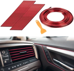 Red Car Interior Accessories - 33 Ft Trim and 20 Pcs Vent Strips | DIY Flexible Car Trim with Installing Tool for Dashboard, Door, Vent Decor, Most Vehicles, Auto Interior Accessories Red Car Interior Accessories - 33 Ft Trim and 20 Pcs Vent Strips | DIY Flexible Car Trim with Installing Tool for Dashboard, Door, Vent Decor, Most Vehicles, Auto Interior Accessories