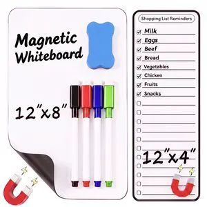 Dual-Sized Magnetic Whiteboard Set for Fridge 4 Markers and Eraser | Magnetic Dry Erase Board, 12" x 8" & 12" x 4" White board Set for Grocery Lists, Weekly Planning and Family Messages Board Dual-Sized Magnetic Whiteboard Set for Fridge 4 Markers and Eraser | Magnetic Dry Erase Board, 12" x 8" & 12" x 4" White board Set for Grocery Lists, Weekly Planning and Family Messages Board