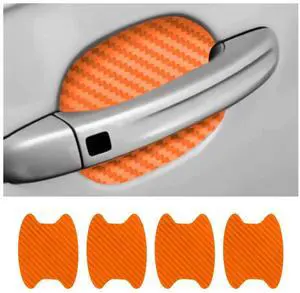 XINLIYA 4PCS Carbon Fiber Door Handle Protector Films, Orange | 3D textured surface, adhesive backing, water and UV resistant, removable without residue, car exterior accessories XINLIYA 4PCS Carbon Fiber Door Handle Protector Films, Orange | 3D textured surface, adhesive backing, water and UV resistant, removable without residue, car exterior accessories