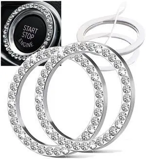2pcs Bling Car Engine Start Button Cover Diamond Crystal Push Start Stop Button Ring Sparkly Bling Ignition Button Cover Rhinestone Keyless Ignition Ring Universal Car Accessories (Silver) 2pcs Bling Car Engine Start Button Cover Diamond Crystal Push Start Stop Button Ring Sparkly Bling Ignition Button Cover Rhinestone Keyless Ignition Ring Universal Car Accessories (Silver)