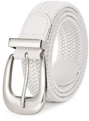 WERFORU Women Braided Belt Stretch Braided Belt for Women Braided Woven Elastic 1.3" Wide Canvas Casual for Pants Jeans-White-Silver,Fit Waist Size 41-45 Inches WERFORU Women Braided Belt Stretch Braided Belt for Women Braided Woven Elastic 1.3" Wide Canvas Casual for Pants Jeans-White-Silver,Fit Waist Size 41-45 Inches