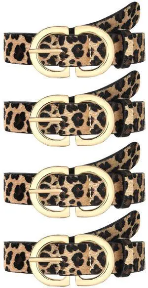 YARIEW 4 Pack Medium Leopard Leather Belts for Women - Leopard Print Fashion Belt for Jeans, Pants, Dresses - Gold Buckle Waist Belt - Gifts for Ladies YARIEW 4 Pack Medium Leopard Leather Belts for Women - Leopard Print Fashion Belt for Jeans, Pants, Dresses - Gold Buckle Waist Belt - Gifts for Ladies