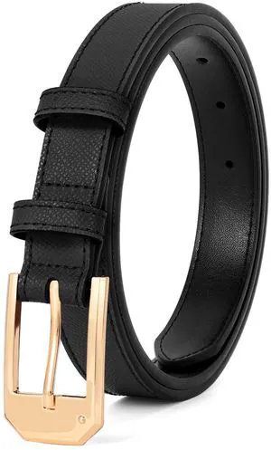 XZQTIVE Women's Thin Leather Belts Ladies Skinny Black Belts for Jeans Dress Pants Trendy Waist Belt with Gold Buckle XZQTIVE Women's Thin Leather Belts Ladies Skinny Black Belts for Jeans Dress Pants Trendy Waist Belt with Gold Buckle